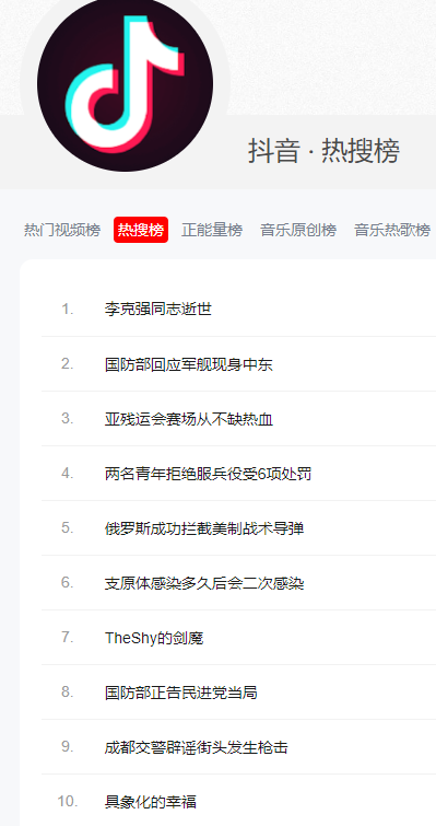 《抖音》10月27日热搜榜一览