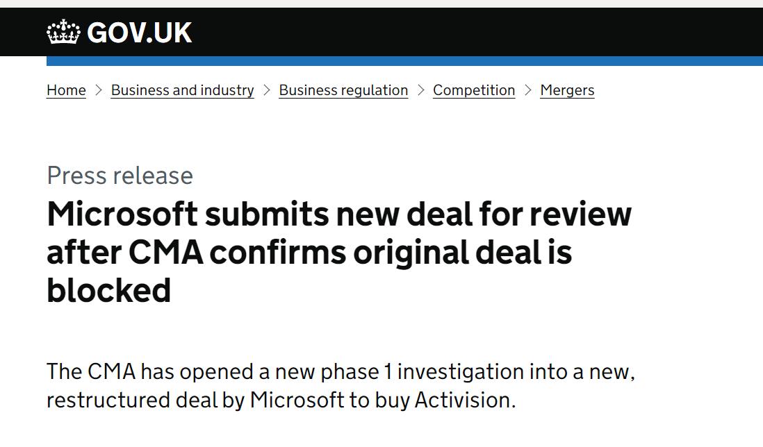 微软向CMA提交新申请：将把动视暴雪云服务卖给育碧